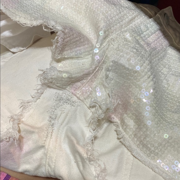 PINK Sequin Denim Shorts Tie Dyed Victoria’s Secret Pastel Jean Cutoff Sparkly 8 - Picture 7 of 9